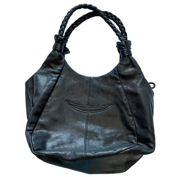 LOCKHEART BLACK BRAIDED LEATHER HANDLE TOTE BAG - OS - Picture 2 of 9